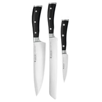 Wüsthof - Juego de cuchillos Classic Ikon de 3 piezas - Cuchillo de chef + Cuchillo para pan + Cuchillo pelador Juego de cuchillos Wüsthof