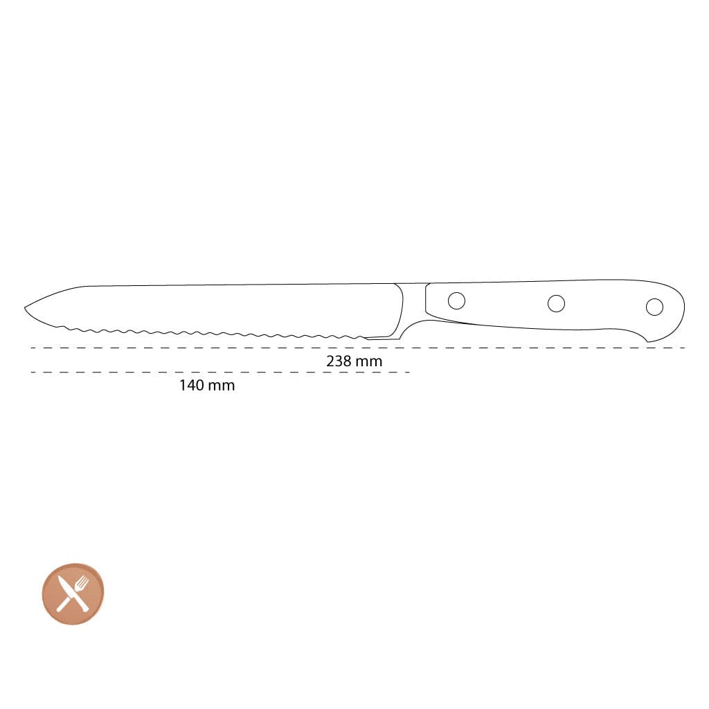 Wusthof - Cuchillo para salchichas clásico con sal rosa del Himalaya y filo dentado, 14 cm, cuchillo para trinchar Wusthof