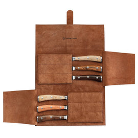 Wusthof - Juego de cuchillos para carne Ikon (6 piezas) + funda de cuero para cuchillos Wusthof - Juego de cuchillos para carne Ikon de 6 piezas + bolsa de cuero para cuchillos Juego de cuchillos Wusthof