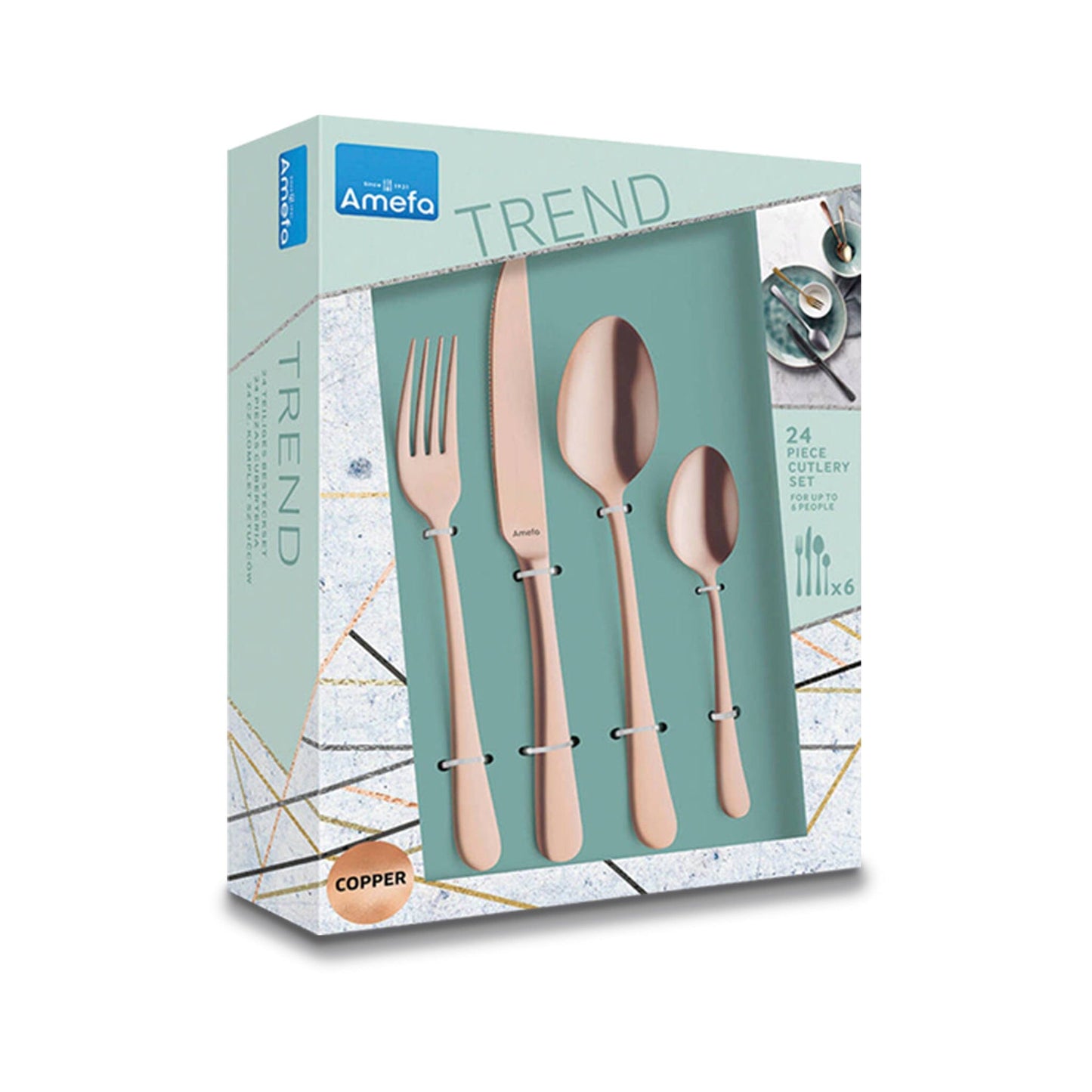 Amefa - Juego de cubiertos Austin de 24 piezas para 6 personas - Cobre mate Juego de cubiertos Amefa