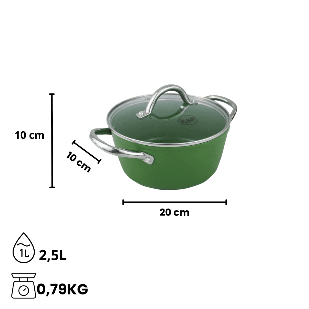 Por C&P - Cacerola Go Green 20 cm con tapa de cristal Por C&P