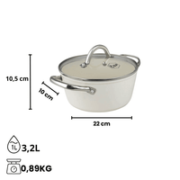 Por C&P - Cacerola Go Ivory 22 cm con tapa de cristal Por C&P