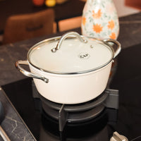 Por C&P - Cacerola Go Ivory 22 cm con tapa de cristal Cacerola Por C&P