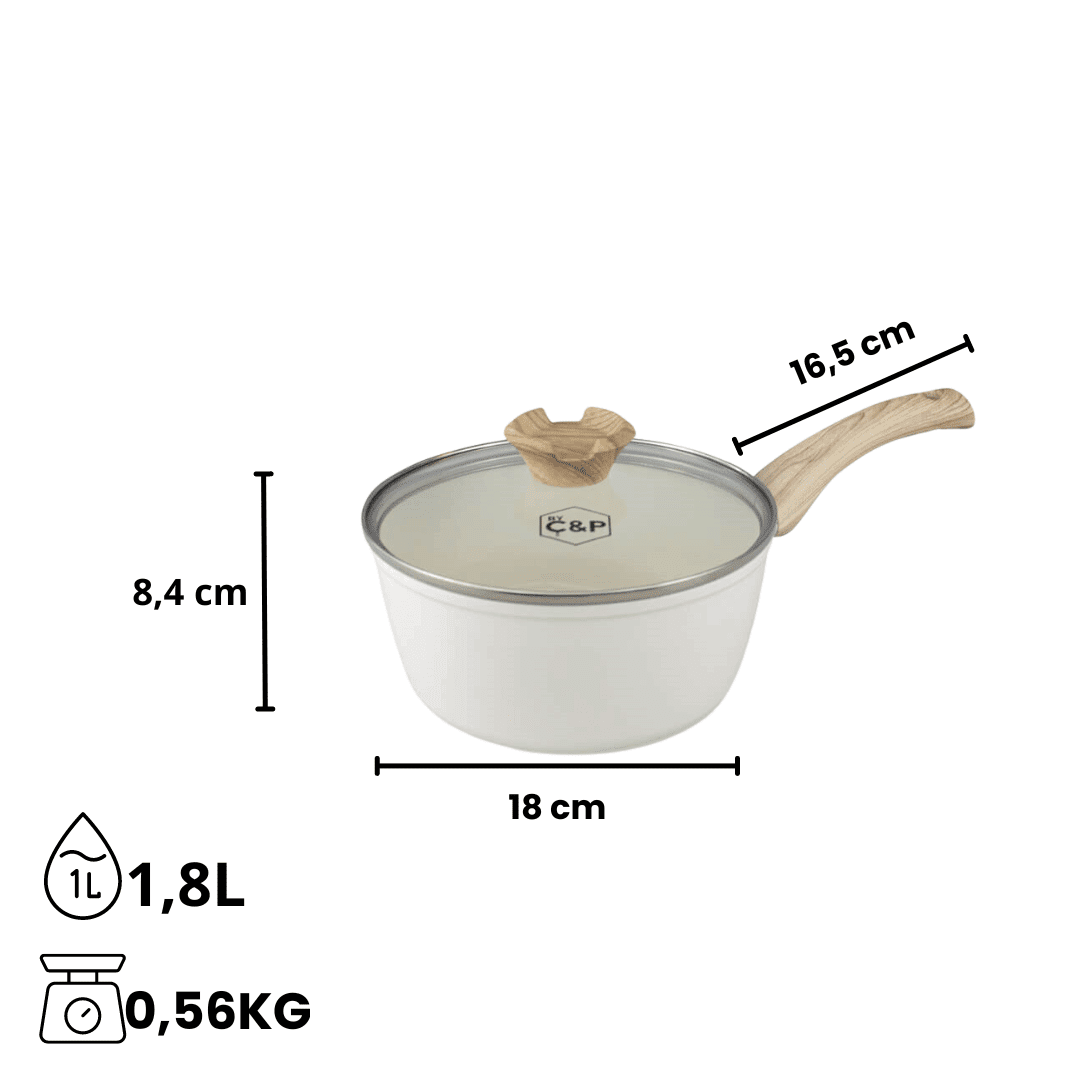 Por C&P - Sartén de acero Go Ivory de 18 cm con tapa de cristal Por C&P