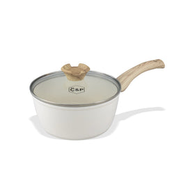 Cook & Pan - Cacerola Go Ivory 18 cm con tapa de cristal Por C&P - Sartén Go Ivory Steelpan de 18 cm con tapa de cristal Steelpan Por C&P