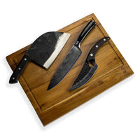 Oferta combinada: 3 cuchillos forjados negros + tabla de cortar KookGigant