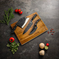 Oferta combinada: 3 cuchillos forjados negros + tabla de cortar Juego de cuchillos con tabla de cortar Shinrai Japón