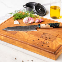 Cuchillos de cocina de edición especial Shinrai Japón, Kiritsuke Damasco Octagonal Esmeralda de 23 cm