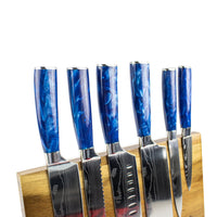 Juego de 6 cuchillos con estampado de damasco de zafiro epoxi y soporte de acacia de una sola cara de Shinrai Japón