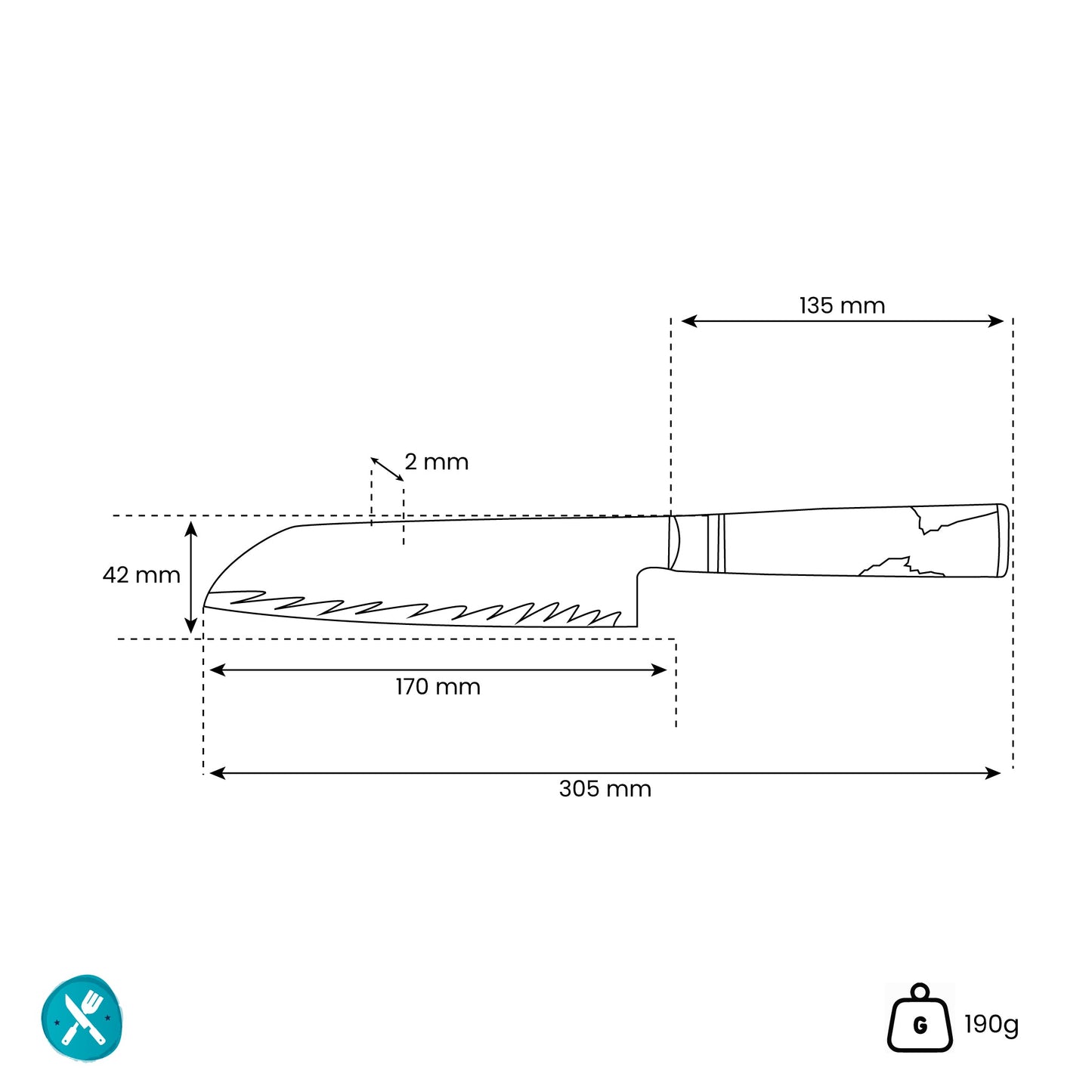 Epoxi Zafiro Damasco Santoku 18 cm Shinrai Japón