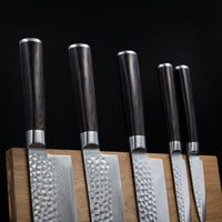 Juego de cuchillos de Damasco BR de 5 piezas con mango de acacia y mango de madera de doble filo Shinrai Japón