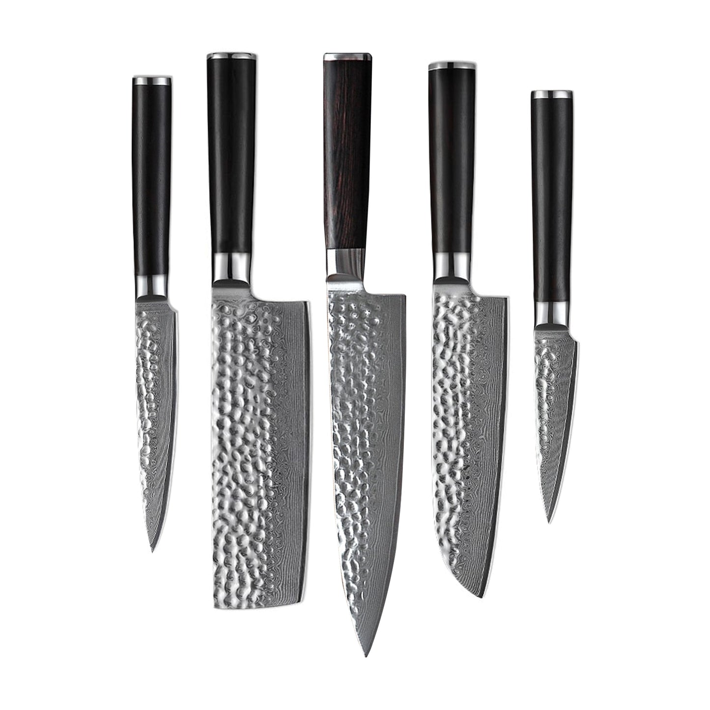 Juego de cuchillos de Damasco BR de 5 piezas con mango de acacia y funda de acacia, de Shinrai Japón