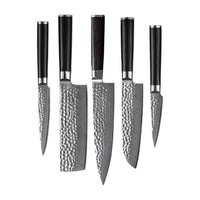 Juego de cuchillos de Damasco BR de 5 piezas con mango de acacia y funda de acacia, de Shinrai Japón