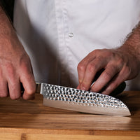 Cuchillos de cocina Shinrai Japón de 18 cm de Damasco martillado BR Santoku