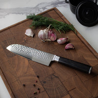 Cuchillos de cocina Shinrai Japón de 18 cm de Damasco martillado BR Santoku