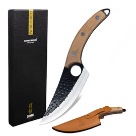 Serie Gladiator de Acero Inoxidable - Cuchillo Chef Universal con Funda - Marrón Serie Gladiator RVS martillado - Cuchillo de chef universal con funda KookGigant