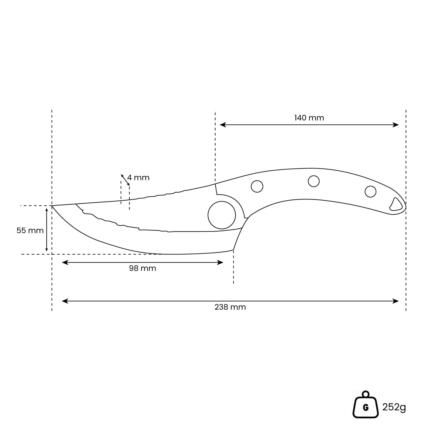 Serie Gladiator RVS Martillado - Cuchillo de Chef Universal con Funda Shinrai Japón