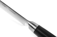 Cuchillo de cocinero japonés Yaxell Ran Santoku pequeño de 12,5 cm, acero damasco inoxidable de 69 capas con mango de lona-micarta Yaxell