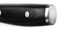 Cuchillo de cocinero japonés Yaxell Ran Santoku pequeño de 12,5 cm, acero damasco inoxidable de 69 capas con mango de lona-micarta Yaxell
