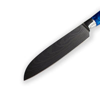 Serie japonesa con estampado de zafiro epoxi de Damasco - Cuchillo Santoku pequeño (13 cm) Cuchillos de cocina Shinrai Japón