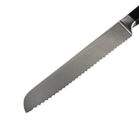 Cuchillo de pan de 20 cm con estampado de Damasco japonés. Cuchillos de cocina Shinrai Japón.