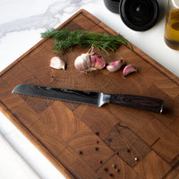 Cuchillo de pan de 20 cm con estampado de Damasco japonés. Cuchillos de cocina Shinrai Japón.