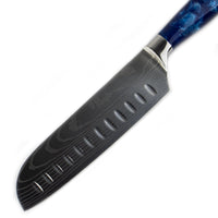 Cuchillo Santoku con estampado japonés de damasco y zafiro epoxi - Cuchillos de cocina Shinrai Japón