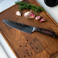 Cuchillo de chef de 20 cm con estampado de damasco japonés. Cuchillos de cocina Shinrai Japón.