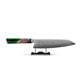Shinrai Japón - Emerald Octagon Damascus Kiritsuke 23 cm - Edición especial Cuchillo Kiritsuke Damasco Esmeralda Octagonal Cuchillos de cocina Shinrai Japón