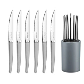 Lou Laguiole - Cuchillos para carne Jet 6 + bloque de cuchillos - Satinado Lou Laguiole - Juego de 6 cuchillos para carne en bloque gris - satinado Cuchillo para carne Lou Laguiole