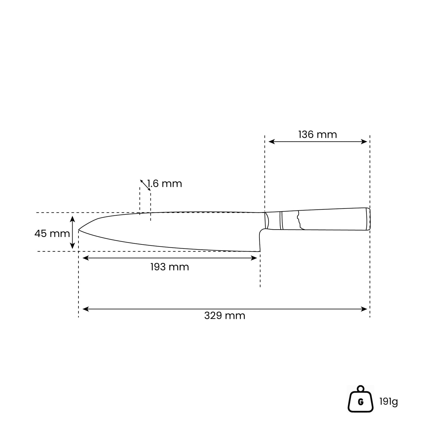 Micarta Jewels Black - Cuchillo de chef de Damasco de 20 cm Shinrai Japón