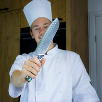 Cuchillo Santoku de Damasco con Joyas de Nácar de 18 cm Shinrai Japón