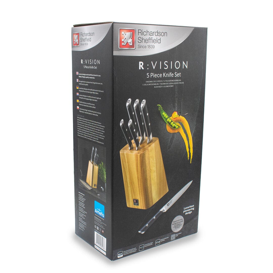 Richardson Sheffield - Juego de cuchillos R Vision de 5 piezas con bloque - Juego de cuchillos de madera con bloque Richardson Sheffield
