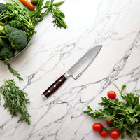 Yaxell Super Gou Santoku 16,5 cm Acero inoxidable damasco de 161 capas con mango de lona-micarta Yaxell
