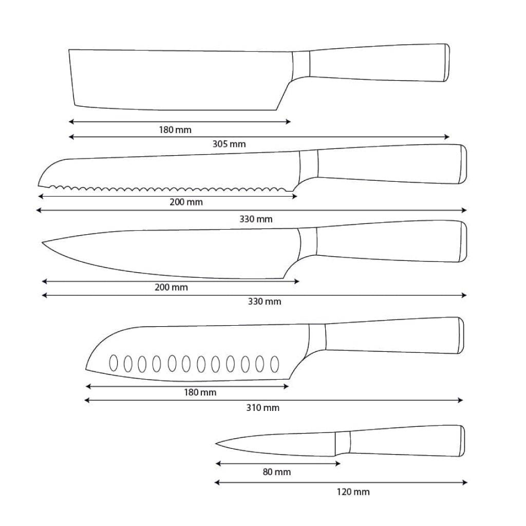 Cuchillos Shinrai - Juego de 5 cuchillos de zafiro epoxi con estampado de Damasco: cuchillo de chef, cuchillo de pan, nakiri, santoku y cuchillo para pelar