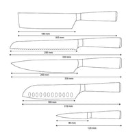 Cuchillos Shinrai - Juego de 5 cuchillos de zafiro epoxi con estampado de Damasco: cuchillo de chef, cuchillo de pan, nakiri, santoku y cuchillo para pelar
