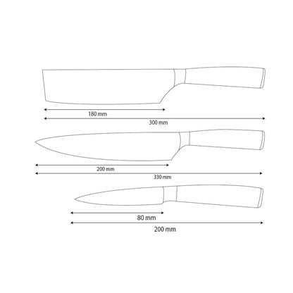 Shinrai Knives - Juego de 3 cuchillos de acero inoxidable martillado: cuchillo de chef, nakiri y cuchillo para pelar