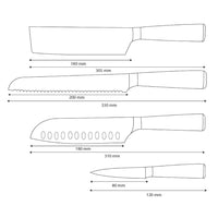 Couteaux Shinrai - Ensemble de 4 couteaux imprimés Damas - Santoku + Couteau à pain + Couteau Nakiri + Couteau d'office