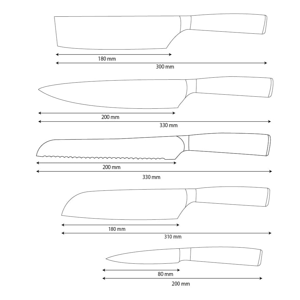 Shinrai Knives - Juego de 5 cuchillos de acero inoxidable martillado: cuchillo de chef, cuchillo de pan, nakiri, santoku y cuchillo para pelar