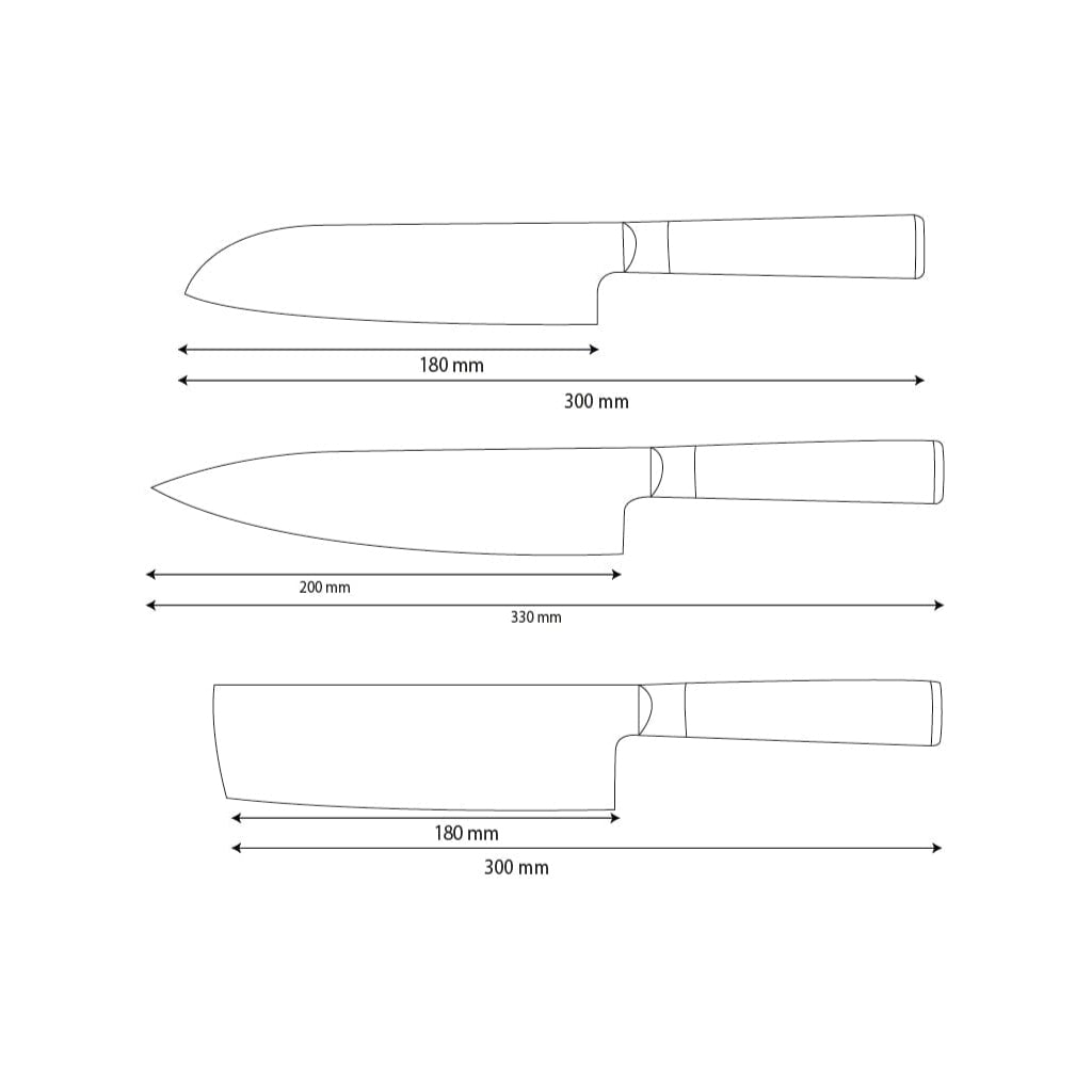 Shinrai Knives - Juego de 3 cuchillos de damasco martillado BR: cuchillo de chef, nakiri y santoku