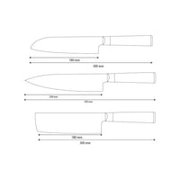Shinrai Knives - Juego de 3 cuchillos de damasco martillado BR: cuchillo de chef, nakiri y santoku