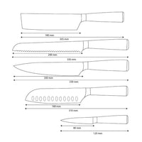 Cuchillos Shinrai - Juego de cuchillos con estampado de Damasco de 5 piezas - Cuchillo de chef + Cuchillo para pan + Nakiri + Santoku + Cuchillo pelador