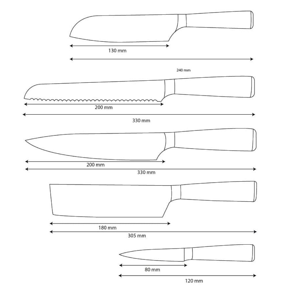 Cuchillos Shinrai - Juego de 5 cuchillos con estampado de Damasco: cuchillo de chef, cuchillo de pan, nakiri, santoku pequeño y cuchillo para pelar