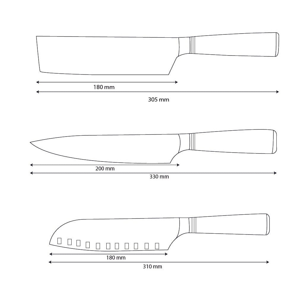 Shinrai Knives - Ensemble de couteaux 3 pièces Micarta Jewels - Couteau de chef + Nakiri + Santoku