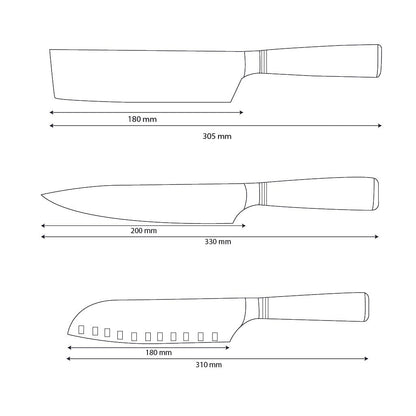 Shinrai Knives - Ensemble de couteaux 3 pièces Micarta Jewels - Couteau de chef + Nakiri + Santoku