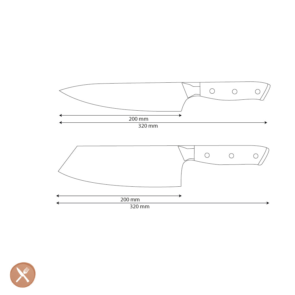 Cuchillos Shinrai - Juego de 2 cuchillos de Damasco con joyas de nácar - Cuchillo de chef + nakiri
