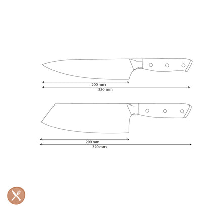 Cuchillos Shinrai - Juego de 2 cuchillos de Damasco con joyas de nácar - Cuchillo de chef + nakiri
