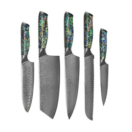 Juego de cuchillos de Damasco de 5 piezas de la serie Mother of Pearl Jewels