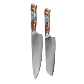Cuchillos Shinrai - Juego de 2 cuchillos de Damasco Eclipse: cuchillo de chef y cuchillo Santoku