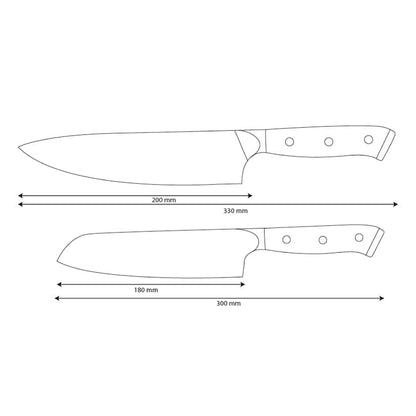 Shinrai Knives - Ensemble de 2 couteaux Damas Eclipse - Couteau de chef + Couteau Santoku